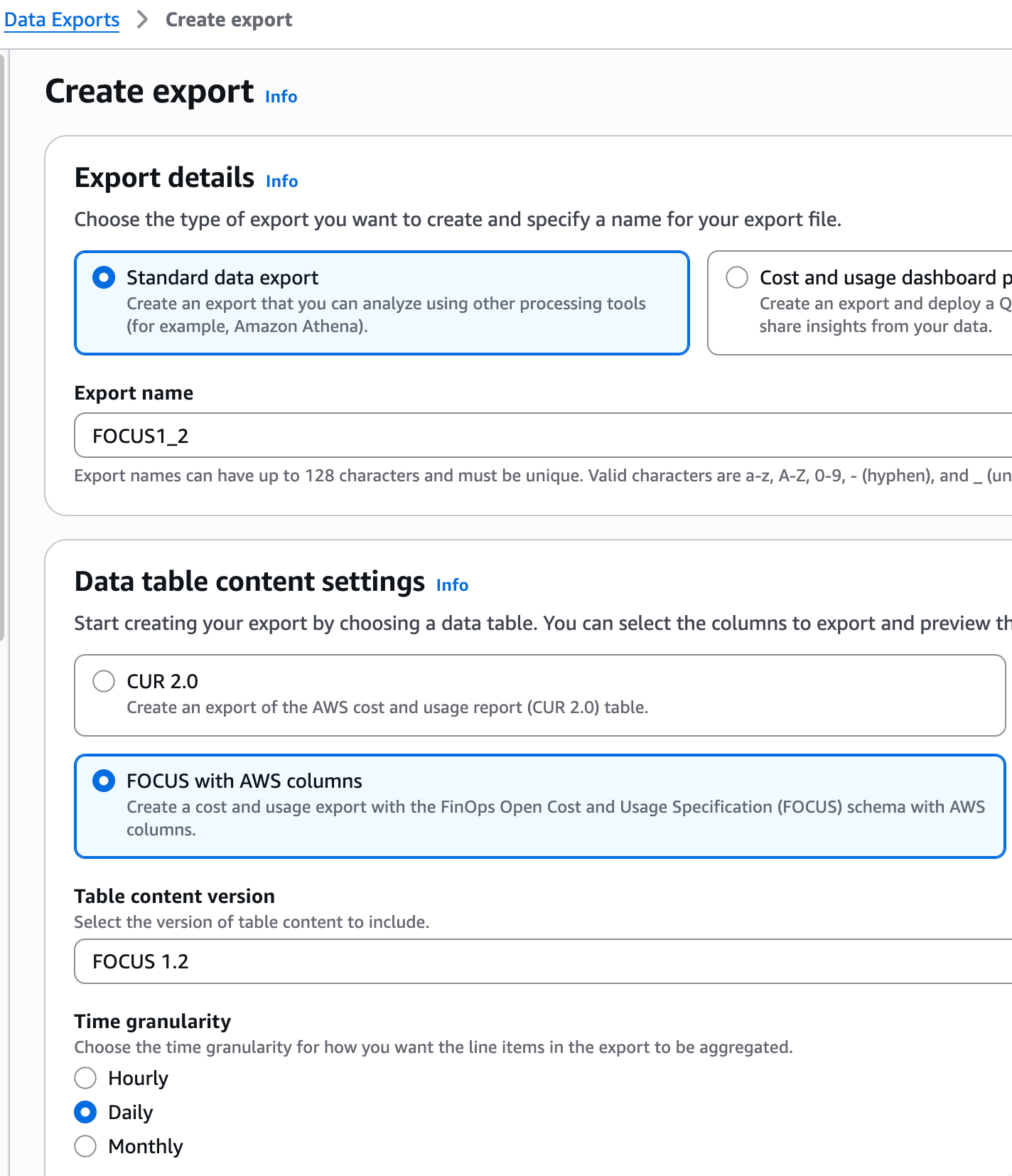 Setup 1/2: Create S3 Bucket and Data Exports – 2. Creation of Data Exports