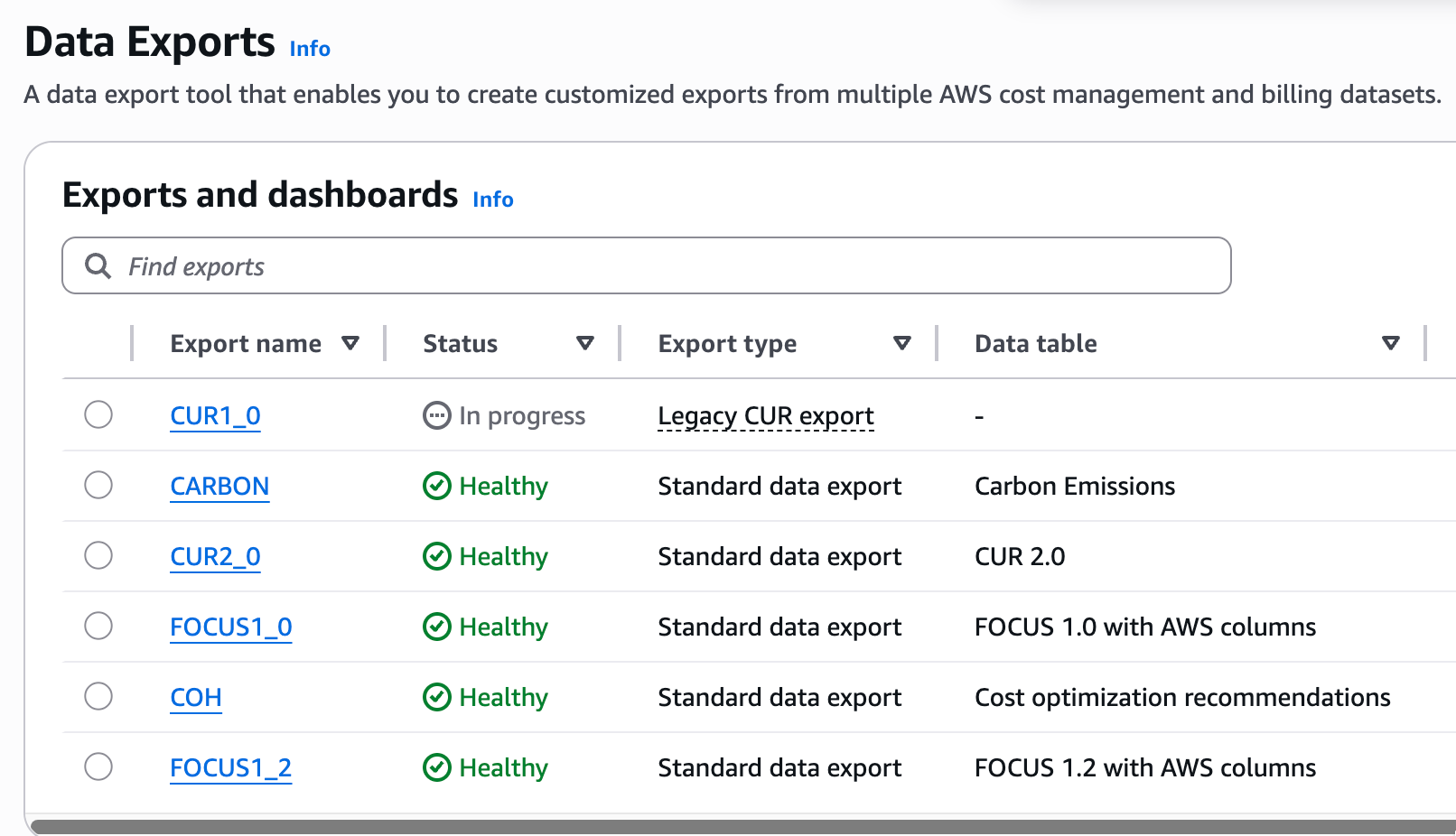 Setup 1/2: Create S3 Bucket and Data Exports – 2. Creation of Data Exports