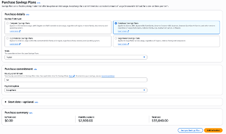 Database Savings Plans – Purchase a Savings Plan