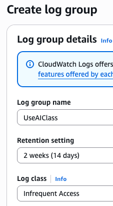 CloudWatch Storage Classes – To Use Infrequent Access (IA) Log Class: