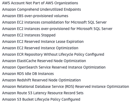Trusted Advisor – Cost Optimizations Checks List
