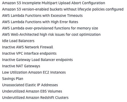Trusted Advisor – Cost Optimizations Checks List